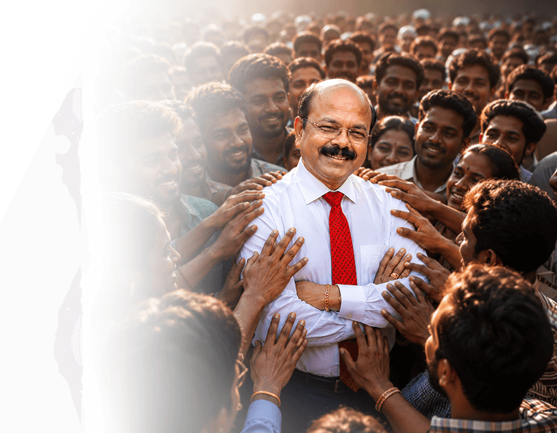 Dr. Immanuel surrounded by supporters at a public gathering
